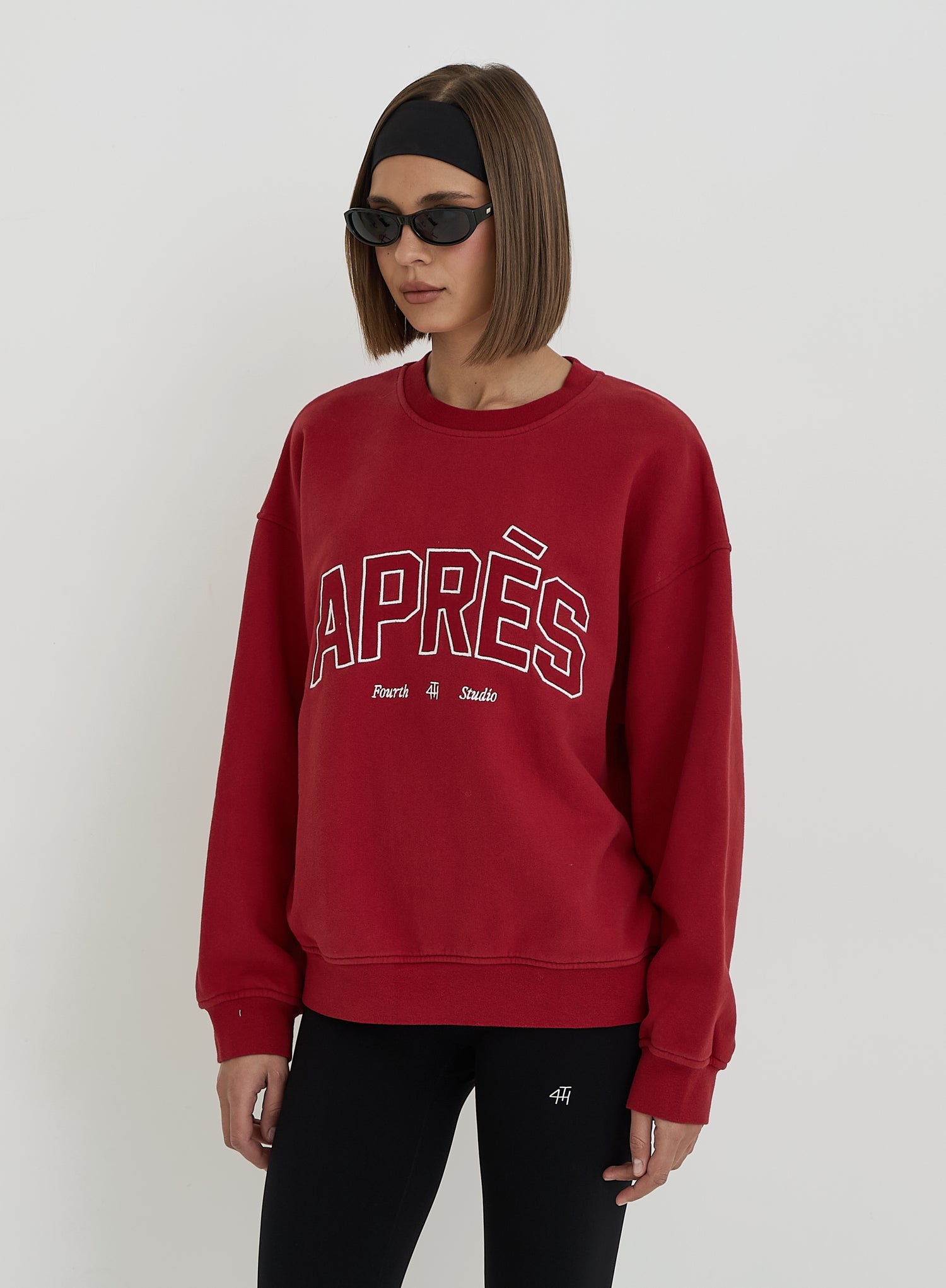 Red Embroidered Apres Slogan Oversized Sweatshirt